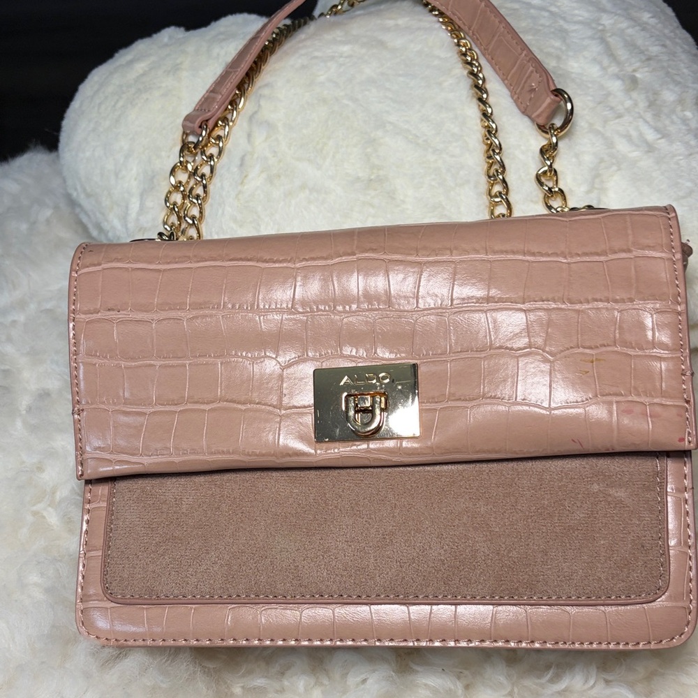 Aldo Blush Croc-Embossed Shoulder Bag
